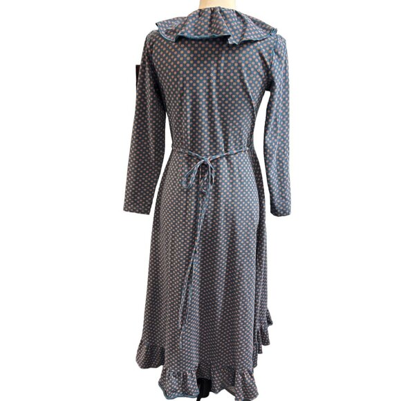 Matilda Jane Dress Womens S Blue Geometric Polka Dot Wrap Ruffle Midi Feminine - Picture 3 of 8